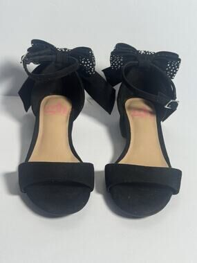 GB Girls Black Rhinestone Bow Ankle Strap Sandals Block Heel Size 11M